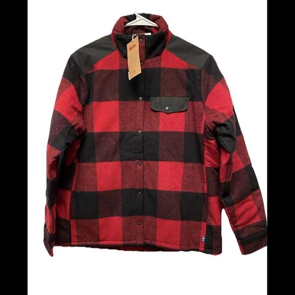 Fallj Raven Womens Red-Black Button-Up Flannel Coat Swedish Wool Cozy Sz L NWT - Picture 1 of 15